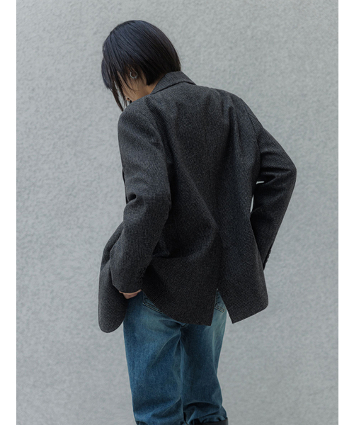 MEMUA（メムア）の「ヘリテージチェックオーバーサイズウールジャケット（ミリタリージャケット・レディース・ブラック・FREE）」の3枚目の写真