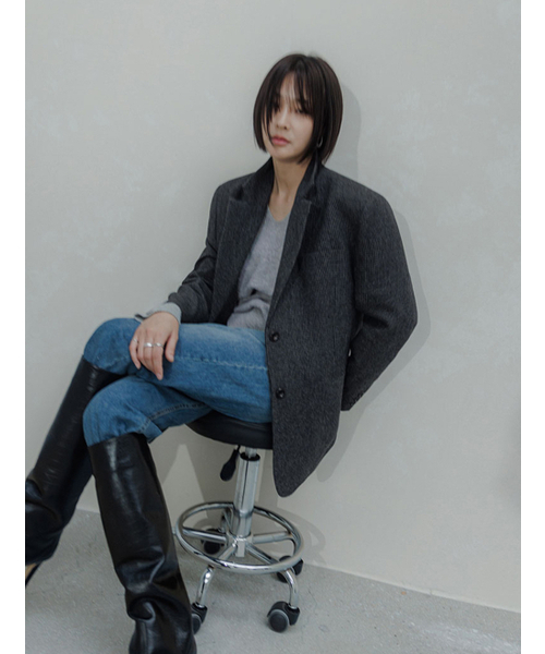 MEMUA（メムア）の「ヘリテージチェックオーバーサイズウールジャケット（ミリタリージャケット・レディース・ブラック・FREE）」の4枚目の写真