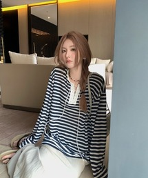 ボーダー柄ロングスリーブトップス