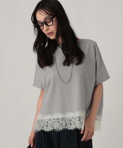 Elura（エルーラ）の「映えラクレースプルオーバー/1068030（Tシャツ/カットソー・レディース・ストライプ/チェック/ネイビー・FREE）」の2枚目の写真