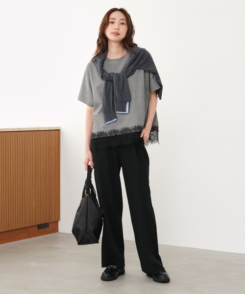 Elura（エルーラ）の「映えラクレースプルオーバー/1068030（Tシャツ/カットソー・レディース・ストライプ/チェック/ネイビー・FREE）」の4枚目の写真