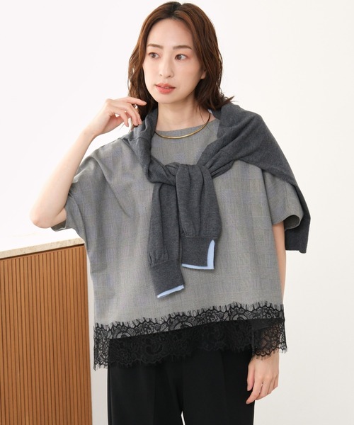 Elura（エルーラ）の「映えラクレースプルオーバー/1068030（Tシャツ/カットソー・レディース・ストライプ/チェック/ネイビー・FREE）」の7枚目の写真