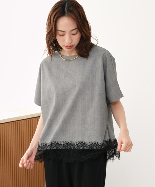 Elura（エルーラ）の「映えラクレースプルオーバー/1068030（Tシャツ/カットソー・レディース・ストライプ/チェック/ネイビー・FREE）」の6枚目の写真