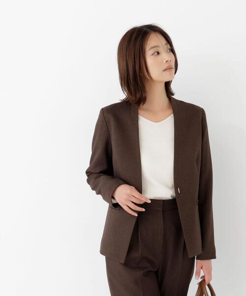 NATURAL BEAUTY BASIC(ナチュラルビューティーベーシック)の「【マシンウォッシャブル】ウーステッドライク SETUPノーカラージャケット(ノーカラージャケット・レディース・チャコールグレー/ベージュ/ダークブラウン・SMALL/MEDIUM/LARGE)」の7枚目の写真