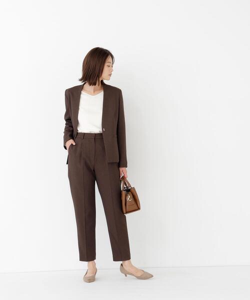 NATURAL BEAUTY BASIC(ナチュラルビューティーベーシック)の「【マシンウォッシャブル】ウーステッドライク SETUPノーカラージャケット(ノーカラージャケット・レディース・チャコールグレー/ベージュ/ダークブラウン・SMALL/MEDIUM/LARGE)」の10枚目の写真