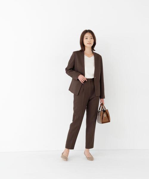NATURAL BEAUTY BASIC(ナチュラルビューティーベーシック)の「【マシンウォッシャブル】ウーステッドライク SETUPノーカラージャケット(ノーカラージャケット・レディース・チャコールグレー/ベージュ/ダークブラウン・SMALL/MEDIUM/LARGE)」の11枚目の写真