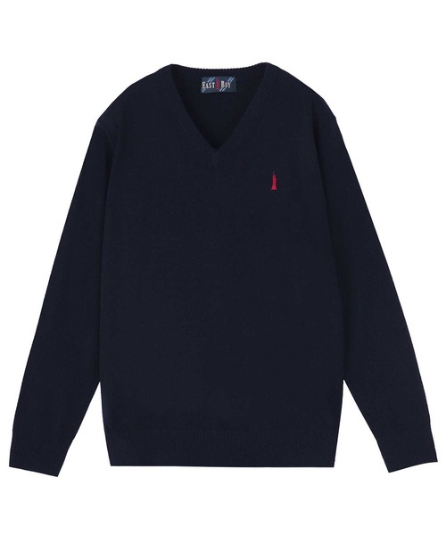 EASTBOY(イーストボーイ)の「セーター ウール混 12G 制服 スクールニット 中学生 高校生(ニット/セーター・キッズ・チャコール/ネイビー/ブラック・11号/9号)」の1枚目の写真