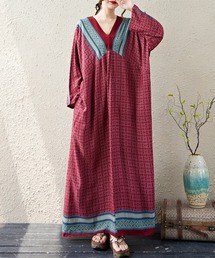 Vネック柄バリエーションワンピース