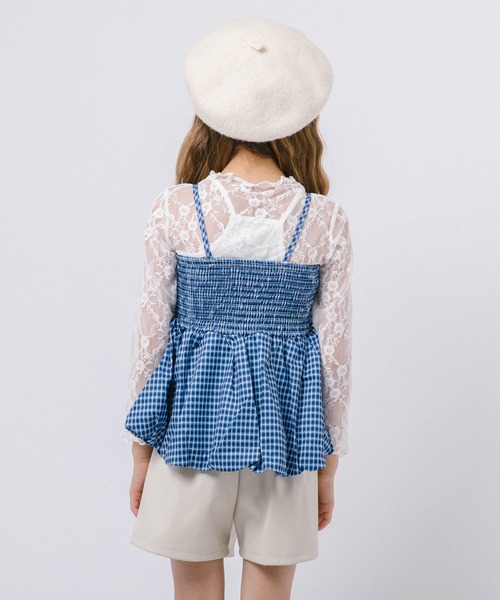 URBAN CHERRY(アーバンチェリー)の「チェックギャザーバルーンキャミ(キャミソール・キッズ・ブルー・110cm/130cm)」の3枚目の写真