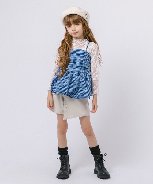 URBAN CHERRY(アーバンチェリー)の「チェックギャザーバルーンキャミ(キャミソール・キッズ・ブルー・110cm/130cm)」の4枚目の写真