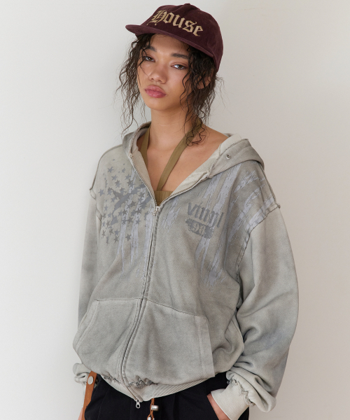 THEVINYLHOUSE（ザバイニルハウス）の「AMERICA HOODIE ZIP-UP BEIGE（パーカー・メンズ・その他・SMALL/MEDIUM/LARGE）」の9枚目の写真