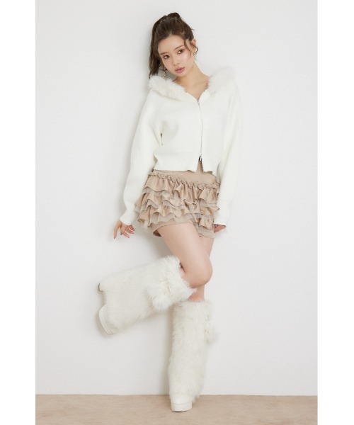 rienda(リエンダ)の「フェイクファーフーディニットカーディガントップス 秋服 冬服(ニット/セーター・レディース・ブラック/ホワイト/ブルー・FREE)」の4枚目の写真