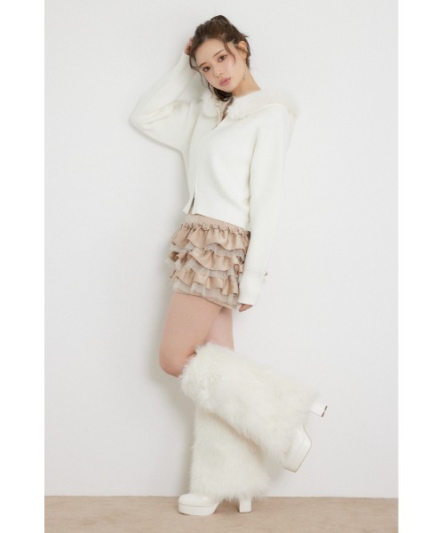 rienda(リエンダ)の「フェイクファーフーディニットカーディガントップス 秋服 冬服(ニット/セーター・レディース・ブラック/ホワイト/ブルー・FREE)」の5枚目の写真