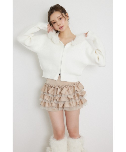 rienda(リエンダ)の「フェイクファーフーディニットカーディガントップス 秋服 冬服(ニット/セーター・レディース・ブラック/ホワイト/ブルー・FREE)」の7枚目の写真