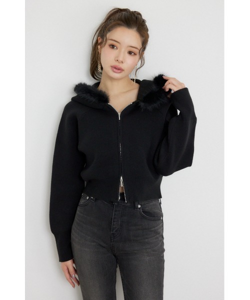 rienda(リエンダ)の「フェイクファーフーディニットカーディガントップス 秋服 冬服(ニット/セーター・レディース・ブラック/ホワイト/ブルー・FREE)」の19枚目の写真