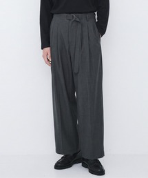 【新作】SUPER110S WOOL ストライプベルテッドスラックス |防シワ/防臭/ウォッシャブル/ベルト付き/タック/ウエスト調節