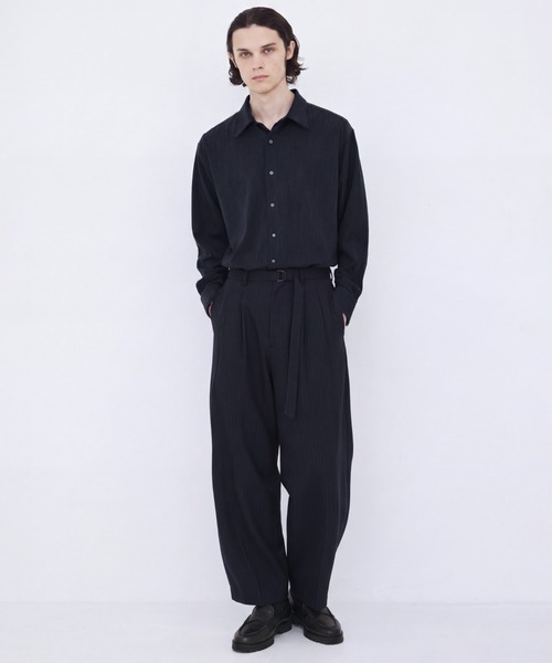 UNITED TOKYO(ユナイテッドトウキョウ)の「【新作】SUPER110S WOOL ストライプベルテッドスラックス |防シワ/防臭/ウォッシャブル/ベルト付き/タック/ウエスト調節(その他パンツ・メンズ・ネイビー/ダークグレー・1/2)」の5枚目の写真