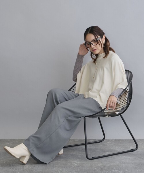 NICOLE white（ニコルホワイト）の「【セットアイテム】　ポンチョ+リブニットアンサンブル（アンサンブル・レディース・オフホワイト/パープル/ブラウン/ライトグレー・FREE）」の6枚目の写真