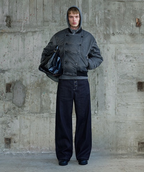 Regen Glanz(レーゲングランツ)の「vintage wash double-breasted bomber jacket / ヴィンテージウオッシュダブルブレストボンバージャケット(MA-1・メンズ・カーキ/グレー・MEDIUM/SMALL/LARGE)」の3枚目の写真