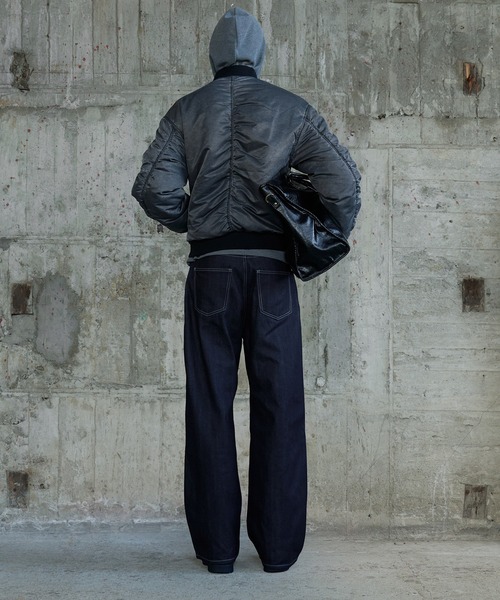 Regen Glanz(レーゲングランツ)の「vintage wash double-breasted bomber jacket / ヴィンテージウオッシュダブルブレストボンバージャケット(MA-1・メンズ・カーキ/グレー・MEDIUM/SMALL/LARGE)」の5枚目の写真