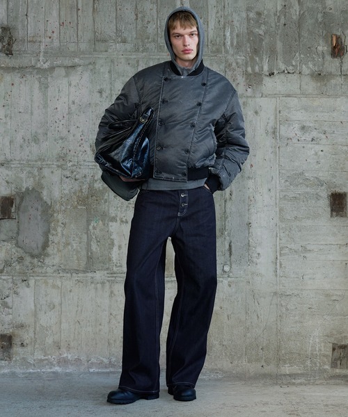 Regen Glanz(レーゲングランツ)の「vintage wash double-breasted bomber jacket / ヴィンテージウオッシュダブルブレストボンバージャケット(MA-1・メンズ・カーキ/グレー・MEDIUM/SMALL/LARGE)」の6枚目の写真
