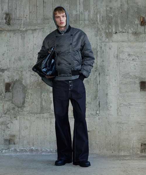Regen Glanz(レーゲングランツ)の「vintage wash double-breasted bomber jacket / ヴィンテージウオッシュダブルブレストボンバージャケット(MA-1・メンズ・カーキ/グレー・MEDIUM/SMALL/LARGE)」の7枚目の写真