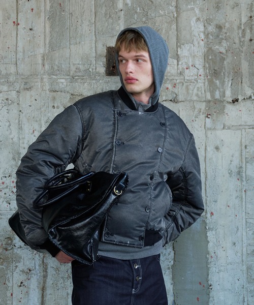 Regen Glanz(レーゲングランツ)の「vintage wash double-breasted bomber jacket / ヴィンテージウオッシュダブルブレストボンバージャケット(MA-1・メンズ・カーキ/グレー・MEDIUM/SMALL/LARGE)」の15枚目の写真