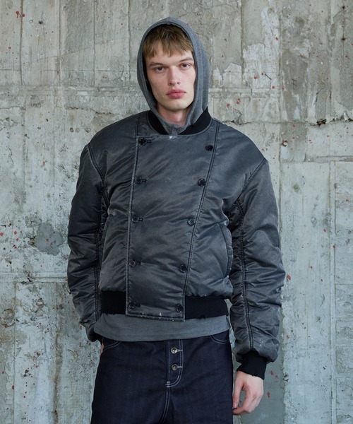 Regen Glanz(レーゲングランツ)の「vintage wash double-breasted bomber jacket / ヴィンテージウオッシュダブルブレストボンバージャケット(MA-1・メンズ・カーキ/グレー・MEDIUM/SMALL/LARGE)」の11枚目の写真