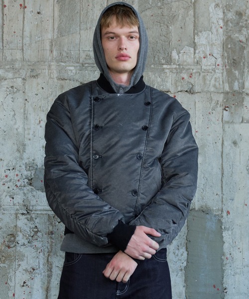 Regen Glanz(レーゲングランツ)の「vintage wash double-breasted bomber jacket / ヴィンテージウオッシュダブルブレストボンバージャケット(MA-1・メンズ・カーキ/グレー・MEDIUM/SMALL/LARGE)」の12枚目の写真