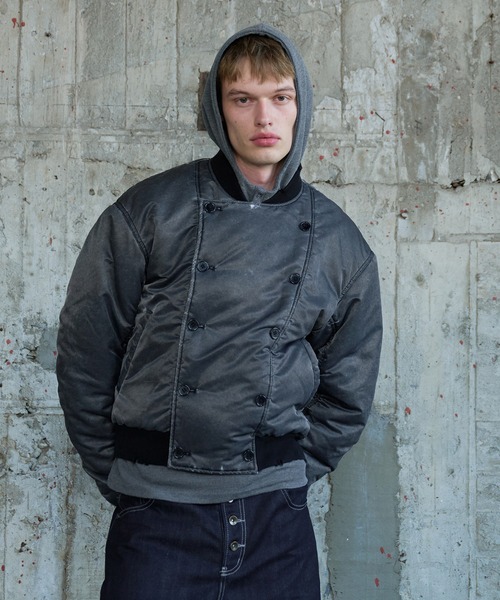 Regen Glanz(レーゲングランツ)の「vintage wash double-breasted bomber jacket / ヴィンテージウオッシュダブルブレストボンバージャケット(MA-1・メンズ・カーキ/グレー・MEDIUM/SMALL/LARGE)」の14枚目の写真