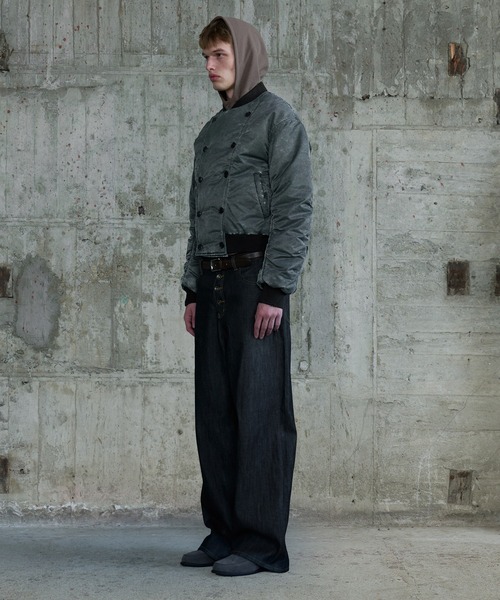 Regen Glanz(レーゲングランツ)の「vintage wash double-breasted bomber jacket / ヴィンテージウオッシュダブルブレストボンバージャケット(MA-1・メンズ・カーキ/グレー・MEDIUM/SMALL/LARGE)」の17枚目の写真