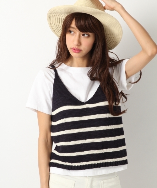 Heather（ヘザー）の「アソートニットキャミ　716288（キャミソール・レディース・ネイビー/アイボリー・FREE）」の2枚目の写真