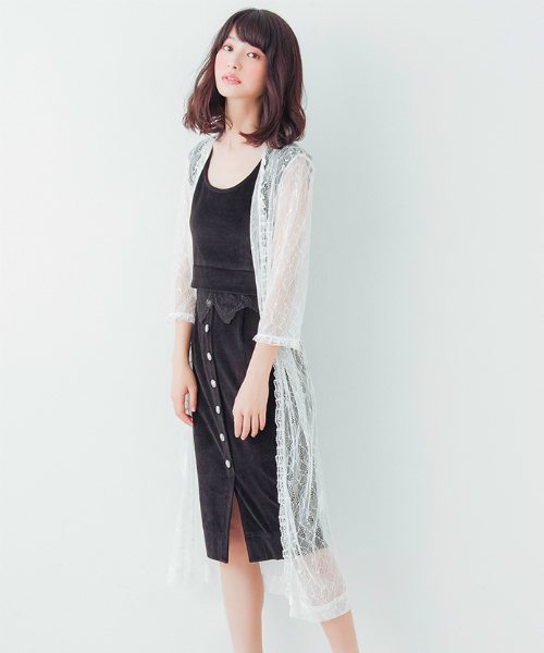 EATME(イートミー)の「レースマキシジレ(カーディガン/ボレロ・レディース・オフホワイト/ブラック・FREE)」の1枚目の写真