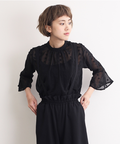 merlot plus（メルロープリュス）の「ライン刺繍シースルーブラウス2236（シャツ/ブラウス・レディース・ホワイト/ブラック/ライトブルー/イエロー・FREE）」の2枚目の写真