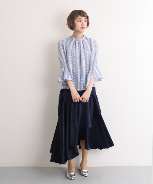 merlot plus（メルロープリュス）の「ライン刺繍シースルーブラウス2236（シャツ/ブラウス・レディース・ホワイト/ブラック/ライトブルー/イエロー・FREE）」の14枚目の写真