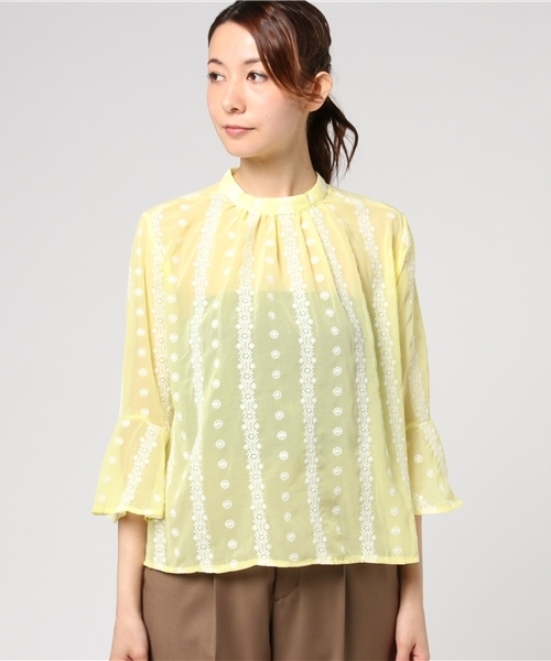 merlot plus（メルロープリュス）の「ライン刺繍シースルーブラウス2236（シャツ/ブラウス・レディース・ホワイト/ブラック/ライトブルー/イエロー・FREE）」の5枚目の写真