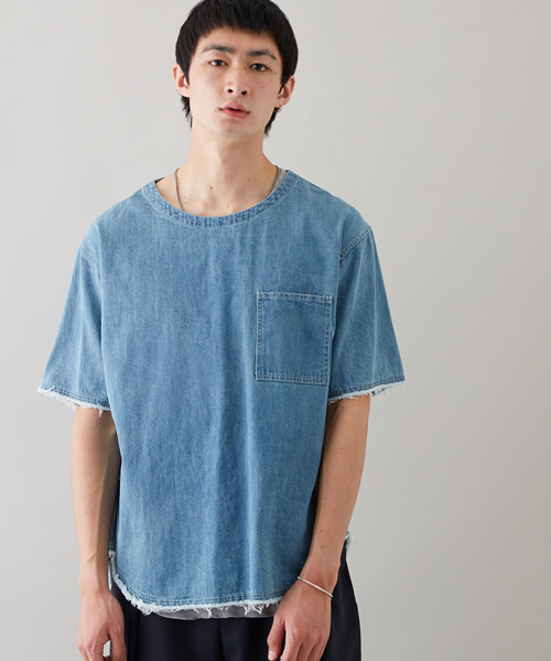 STUDIOUS(ステュディオス)の「STUDIOUS デニムプルオーバーシャツ(シャツ/ブラウス・メンズ・ブルー/サックスブルー・1/3/2)」の2枚目の写真