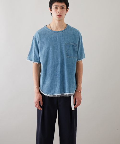 STUDIOUS(ステュディオス)の「STUDIOUS デニムプルオーバーシャツ(シャツ/ブラウス・メンズ・ブルー/サックスブルー・1/3/2)」の3枚目の写真