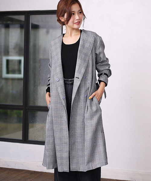 Bab Bou Jeloud バブブージュルード の グレンチェックワンピコート ベルト付 その他アウター Wear