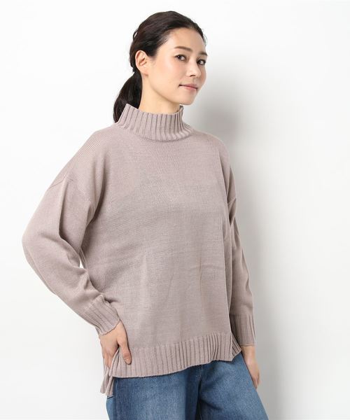 earth music&ecology（アースミュージックアンドエコロジー）の「・ハイネックワイドリブニットチュニック（ニット/セーター・レディース・チャコールグレー/ピンクベージュ/アイボリー/ブラック/オリーブ・FREE）」の5枚目の写真