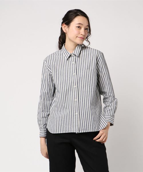 MHL.（エムエイチエル）の「COTTON LINEN CHAMBRAY（シャツ/ブラウス・レディース・ライトブルー/ホワイト×ネイビー・3/1/2）」の2枚目の写真