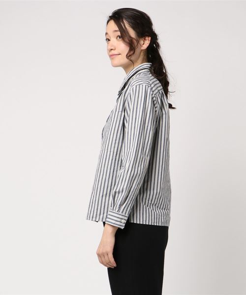 MHL.（エムエイチエル）の「COTTON LINEN CHAMBRAY（シャツ/ブラウス・レディース・ライトブルー/ホワイト×ネイビー・3/1/2）」の3枚目の写真