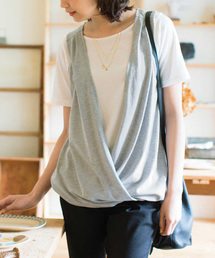 リブ イン コンフォート 体形カバーと着映えはおまかせ カシュクールにもなる ジレドッキングTシャツ