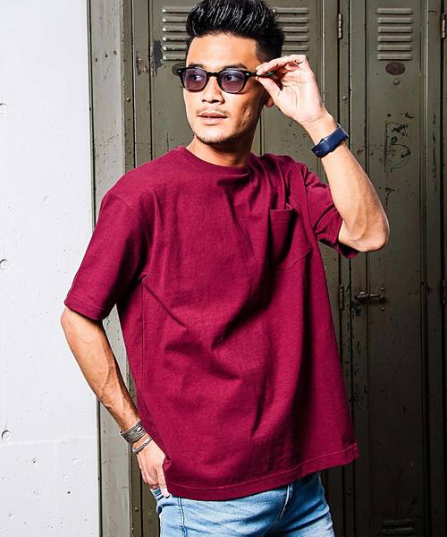 CavariA（キャバリア）の「『CavariA/キャバリア』ビッグシルエット USAコットンクルーネック半袖Tシャツ（Tシャツ/カットソー・メンズ・グレー/カーキ/サックスブルー/ピンク/ホワイト/ブラック/パープル/ネイビー/ブラック×ホワイト/ブルー系その他/ワイン/テラコッタ/ベージュ/オレンジ/ミント/クリーム/ラベンダー・L/M）」の16枚目の写真