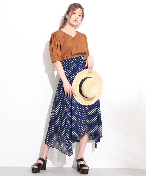 FREE'S MART（フリーズマート）の「ビッグボタンパフスリーブブラウス（シャツ/ブラウス・レディース・ベージュ/ワイン/ダークネイビー/グリーン・FREE）」の20枚目の写真