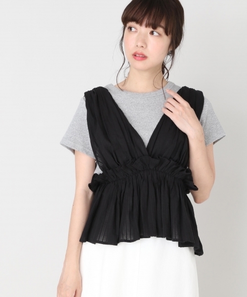 LOWRYS FARM（ローリーズファーム）の「ストライプレースキャミ　802045（キャミソール・レディース・ホワイト/ブラック・FREE）」の2枚目の写真