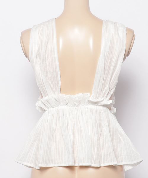 LOWRYS FARM（ローリーズファーム）の「ストライプレースキャミ　802045（キャミソール・レディース・ホワイト/ブラック・FREE）」の4枚目の写真