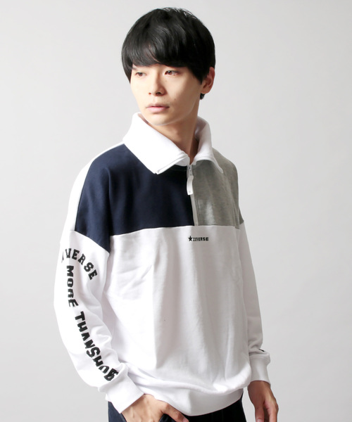 CONVERSE(コンバース)の「CONVERSE 裏毛 切替 リブ ハーフZIP スウェット(スウェット・メンズ・ホワイト/ホワイト系その他/ブラック/ネイビー・M/L/XL)」の3枚目の写真