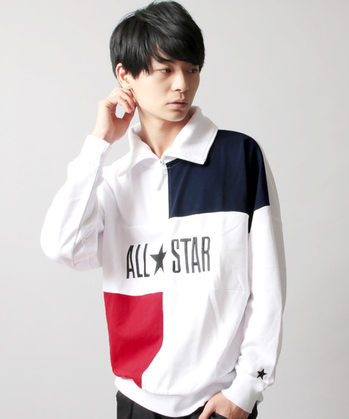 CONVERSE(コンバース)の「CONVERSE 裏毛 切替 リブ ハーフZIP スウェット(スウェット・メンズ・ホワイト/ホワイト系その他/ブラック/ネイビー・M/L/XL)」の2枚目の写真