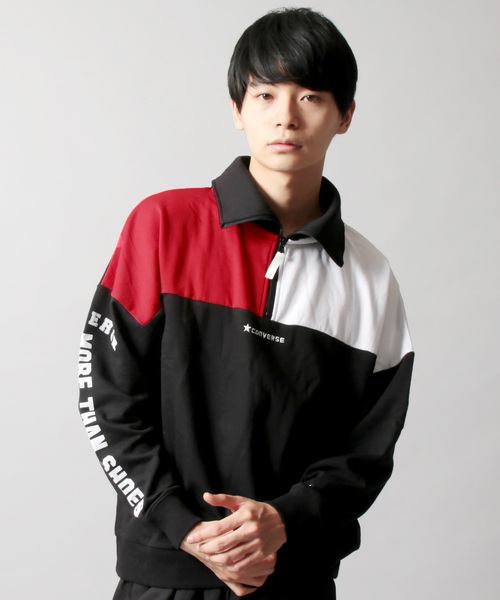 CONVERSE(コンバース)の「CONVERSE 裏毛 切替 リブ ハーフZIP スウェット(スウェット・メンズ・ホワイト/ホワイト系その他/ブラック/ネイビー・M/L/XL)」の4枚目の写真
